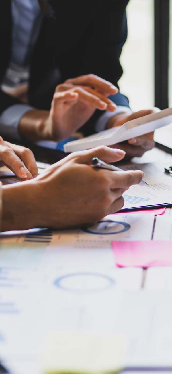 Mani di persone al lavoro che controllano dati contabili